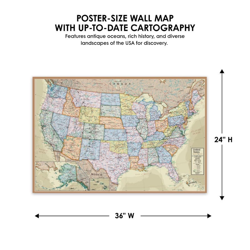 Waypoint Geographic Boardroom Series USA Wall Map, Antique-Style Laminated World Map Poster, Educational Wall Art For Home, Classroom, or Office, Unique Gifts, 24â€ x 36â€ - Image 3
